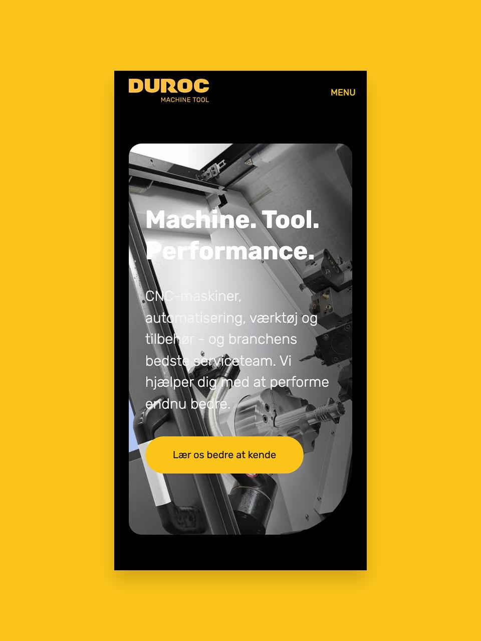 Mobilvisning af forsiden på Durocs nye hjemmeside