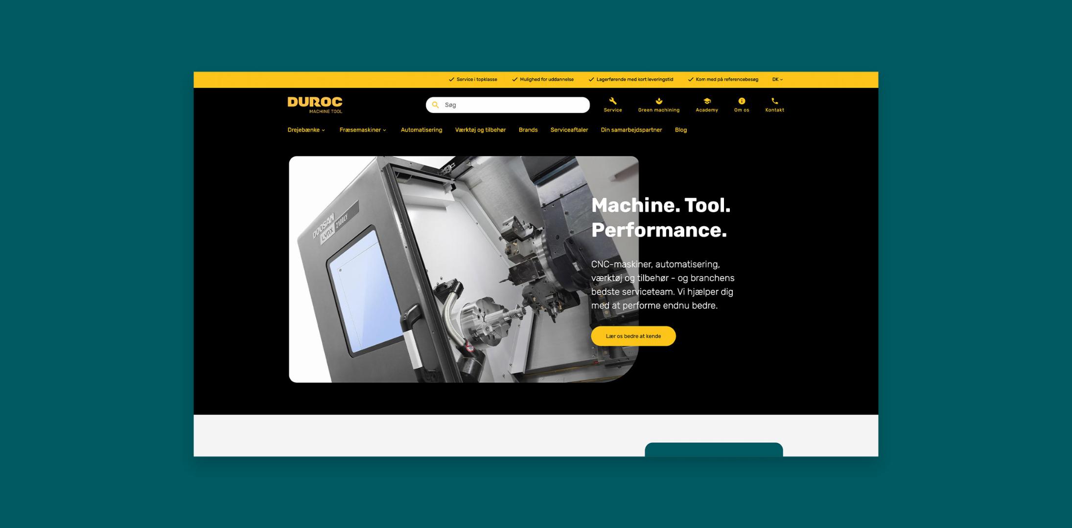 Forside på nyt website for Duroc Machine Tool