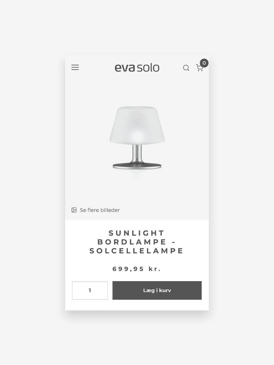 Mobilvisning af varekort på ny webshop for Eva Solo