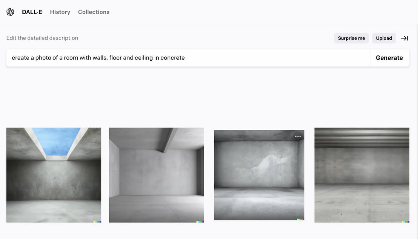 DALL-E 2 skaber billeder af rum i beton
